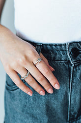 Double Cut Silver Ring, White Rhodium, Natural Blue Topaz  + Give Magic Gift